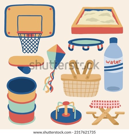 Set of Playground Objects Cute Hand Drawn Illustration