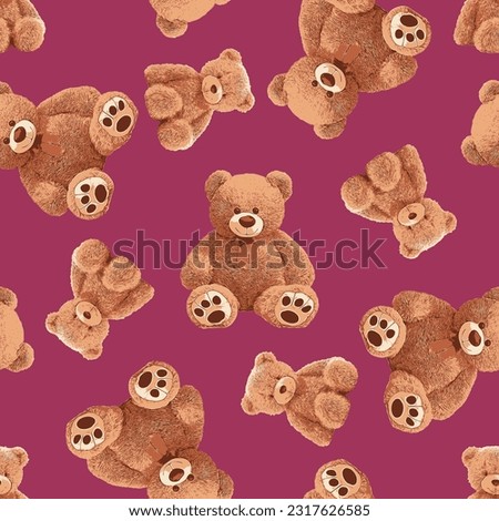 Seamless Teddy Bear pattern with pastel background color, art number 064 Royalty-Free Stock Photo #2317626585