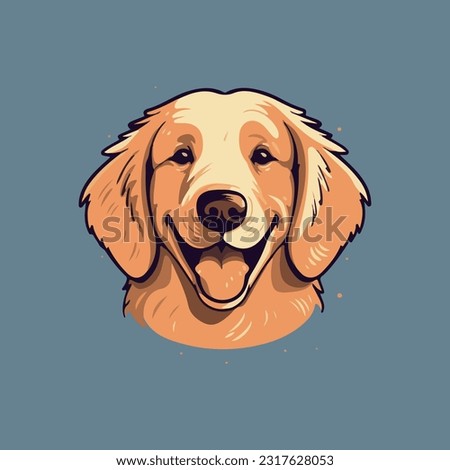vector illustration of cute happy Golden Retriever dog head isolated on solid color background.