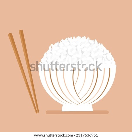 Rice bowl with wooden chopsticks icon sign vector illustration.