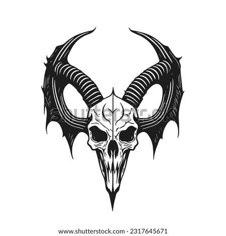 Skull design with crescent horns. Suitable for shirt design, tattoos, and emblems