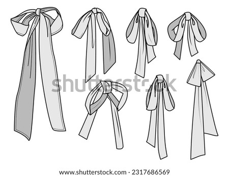 Fashion Garment Knot and Tie, Fashion Accessory Bows  Set Fashion Illustration, Vector, CAD, Technical Drawing, Flat Drawing, Template, Mockup.