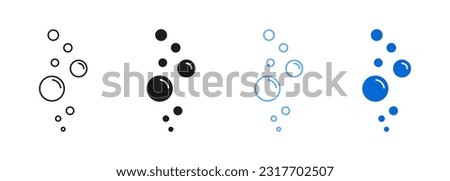 Fizzy Drink, Water Bubble Black and Blue Pictogram. Effervescent Champagne. Sphere Foam, Aquarium. Clear Soda Drops Line and Silhouette Icon Set. Soap Symbol Collection. Isolated Vector Illustration.