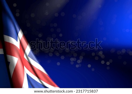 wonderful memorial day flag 3d illustration
 - photo of Iceland flag hangs diagonal on blue with soft focus and free space for your text