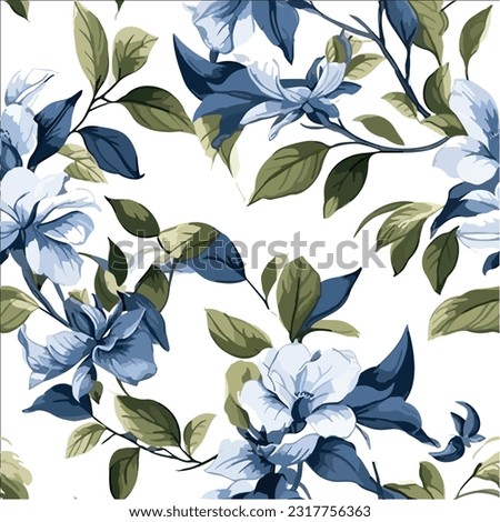 Blue vector floral pattern. seamless pattern vector with climbing flowers illustration.Suitable Design for wallpaper, fabric, wrapping paper, background. 
