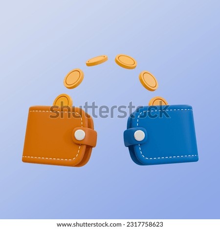 3d minimal money earning. financial transaction. money trading concept. wallet with transferring money. 3d illustration. clipping path included.