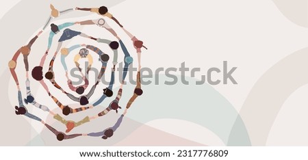 Group of people in circle from diverse culture holding hands.Teamwork and cooperation.Community of friends or volunteers committed to social issues for peace and the environment.Top view Royalty-Free Stock Photo #2317776809