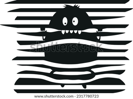 Silhouette of a cute monster trying to escape. Funny vector illustration for tshirt, hoodie, website, print, application, logo, clip art, poster and print on demand merchandise.