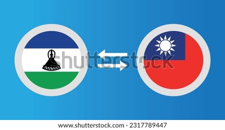 round icons with Lesotho and Taiwan flag exchange rate concept graphic element Illustration template design
