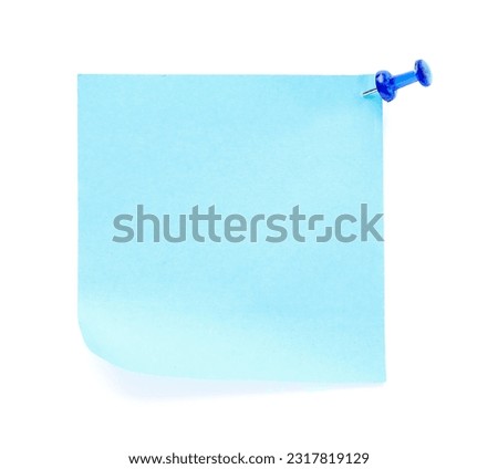 Blue sticky note with paper pin on white background