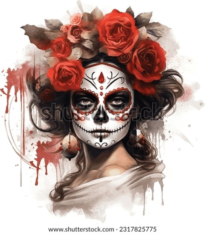 Dia DE Los Muertos face painting, Mexican Holiday, costume Royalty-Free Stock Photo #2317825775