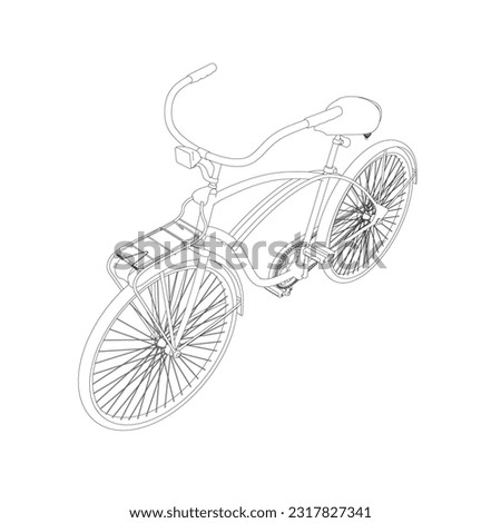 Outline vintage bicycle, vector. Black and white retro bicycle.