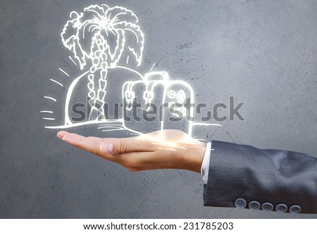 Close up of businesswoman hand with touristic concept