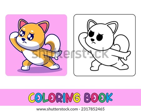 Vector coloring book animal activity. Coloring book cute animal for education cute shiba inu black and white illustration