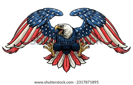 Hand Drawn Style Eagle Design with American Color Flag