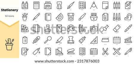 Set of stationery Icons. Simple line art style icons pack. Vector illustration