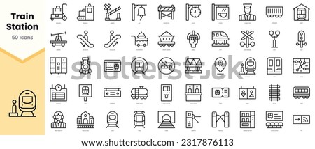 Set of train station Icons. Simple line art style icons pack. Vector illustration Royalty-Free Stock Photo #2317876113