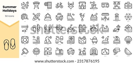 Set of summer holidays Icons. Simple line art style icons pack. Vector illustration