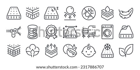 Mattress related editable stroke outline icons set isolated on white background flat vector illustration. Pixel perfect. 64 x 64. Royalty-Free Stock Photo #2317886707