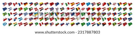 World national waving flags. Official country signs with names, countries flag banners. International travel symbols, geography or language lesson flags emblem. Isolated vector signs set vector 10 eps