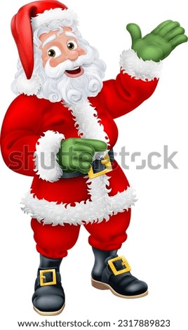 A cartoon of Santa Claus or father Christmas pointing