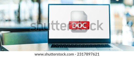 Laptop computer displaying the icon of DOC file