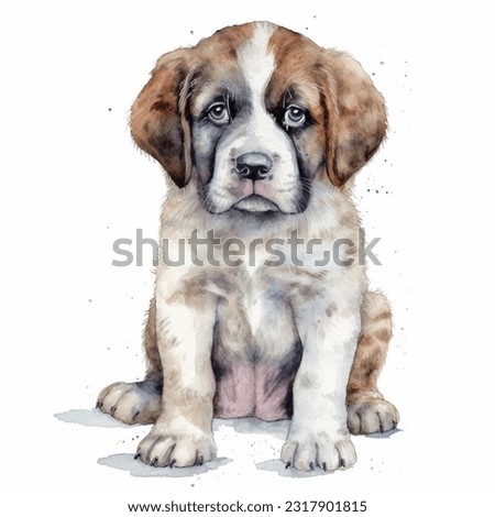 ST. BERNARD watercolor portrait painting illustrated dog puppy isolated on transparent white background