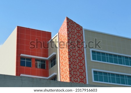 architecture of the hospital building, corner photo of the orange building