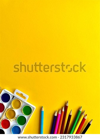 colored pencils and watercolors on a yellow background, school, the first of september