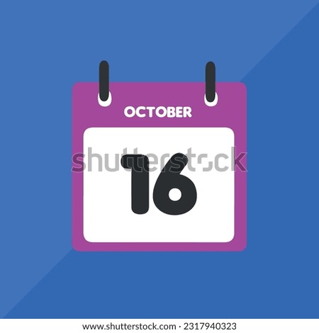 october 16 vector icon calendar Date, day and month Vector illustration, colorful background.
