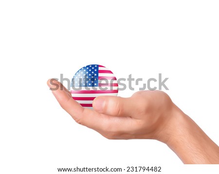 hand Holding United States 3d flag icon. isolated on white bakground