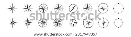 Compass geography set black icon. Wind rose with direction icons. Global positioning system. Isolated vector illustration