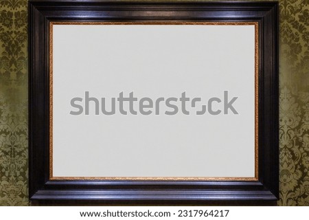 Classic Old Vintage Wooden mockup canvas frame isolated on white background. Blank and diverse subject moulding baguette. Design element. use for framing paintings, mirrors or photo.