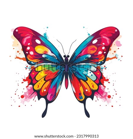 Colorful painted butterfly with wings spread out flying, vector illustration