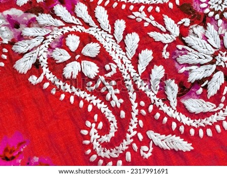 Lucknowi chikan cloth, lucknowi chikankari is a traditional floral pattern embroidery style from Lucknow, India.