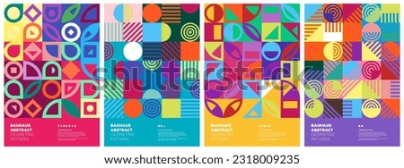 Abstract geometric bauhaus artworks. Simple shapes combination poster set. Memphis pattern background collection. Retro modern trendy graphic paintings. Vintage postmodern art print vector eps designs