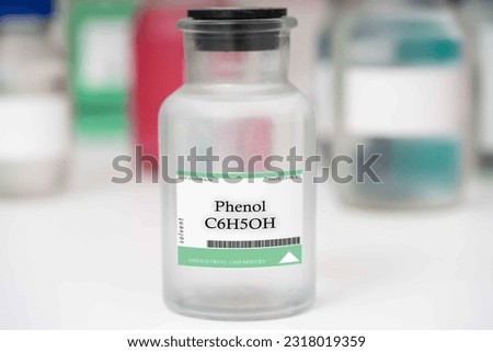 Phenol A colorless, viscous liquid used as a solvent and in the production of various chemicals, such as plastics and disinfectants. Royalty-Free Stock Photo #2318019359