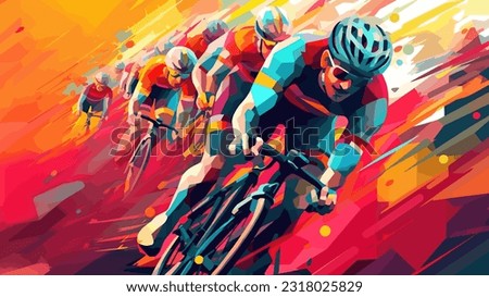 Bicycle racers competing on cycling championship. Cycle sports event, abstracrt style colorful vector illustration. Royalty-Free Stock Photo #2318025829