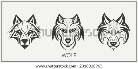 Abstract luxury wolf head vector monogram logo design template. Wolf vector logotype set