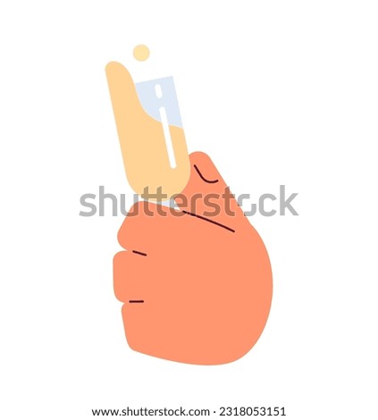 Wine tasting event party semi flat colorful vector hand. Champagne glass in hand. Alcoholic drink. Editable pov closeup clip art on white. Simple cartoon spot illustration for web graphic design