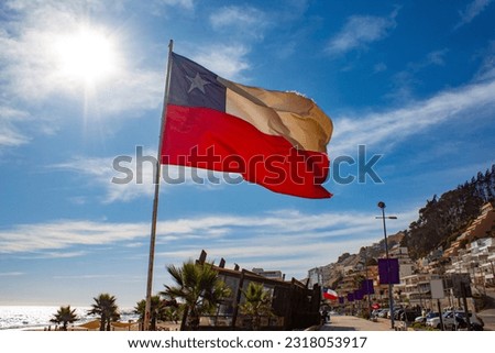 Flag of Chile Reñaca Beach, Vina del Mar, Valparaiso Region of Chile