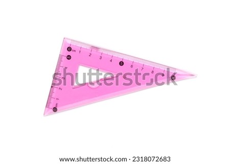 Pink transparent ruler isolated on white, top view