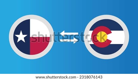 round icons with Texas and Colorado flag - United States region exchange rate concept graphic element Illustration template design
