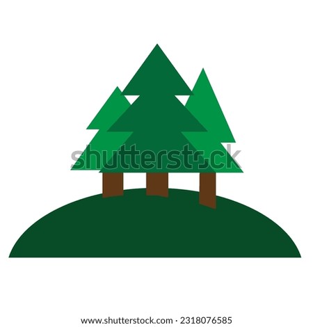 A vector illustration of a group of pine trees on a rise