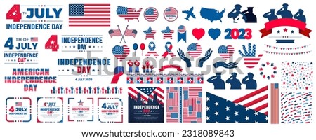 A big set of America and 4th of July and Independence Day elements. USA flag, social media post banner bundle, typography, pattern background, balloons, and many more illustrations in one big bundle.