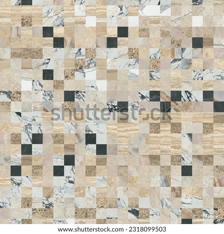 Beautiful patchwork pattern. Mixed of stones, concrete and marbles with floral geometric decoration. Wallpaper, textile or digital use.
