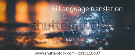 Entrepreneurs utilize Internet and advanced AI technology for seamless translation in virtual reality, supporting multiple languages like English, Chinese, and Russian Royalty-Free Stock Photo #2318110607