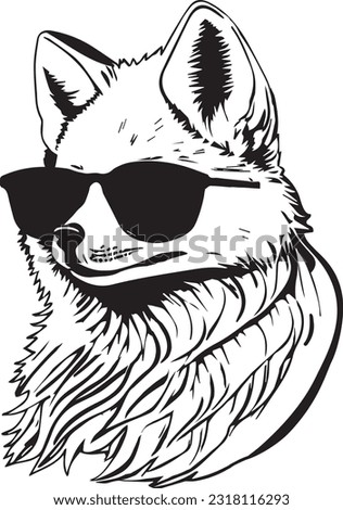Head of a wolf. for tattoo, t-shirt design, shirt design. portrait of a smart artic fox with sunglasses, outlines, Vector illustration, isolated objects.