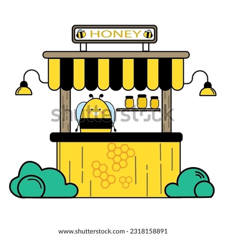 Vector illustration . Bee selling honey .Sales concept . 