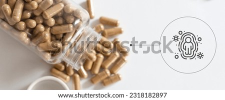 Body supplementation, immunity support through regular use of medical capsules, healthy life concept Royalty-Free Stock Photo #2318182897